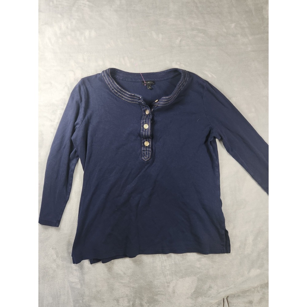 Talbot Top Womens Small Navy Blue Popover‎ 3/4 Sleeve Tee Scoop Neck